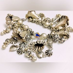 Southwest Style Squash Blossom Silver Charm Bracelet